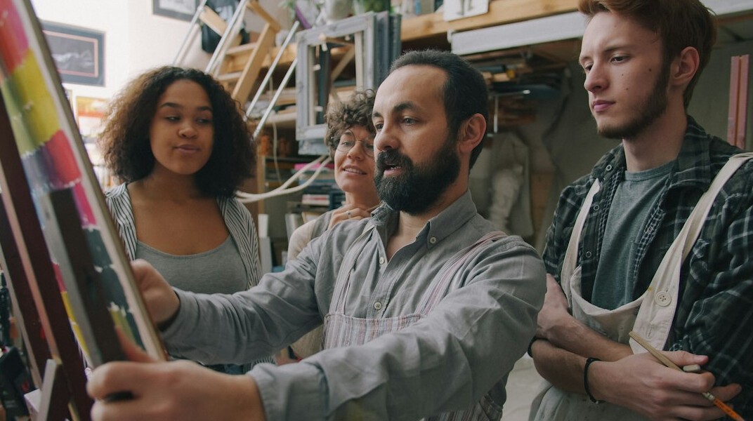group of employees in workshop